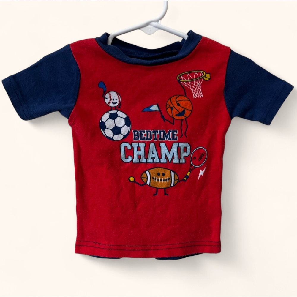 2T Boy PJ & Me Short Sleeve Sports Themed Color Block Snug Fit Pajama Top